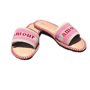 New On 34th Women's Pink and Red Slide Sandals